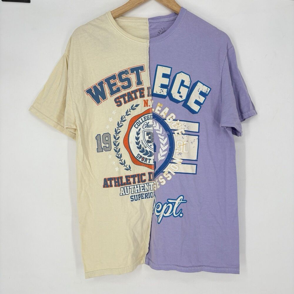 PACSUN Collegiate Split Graphic T-Shirt Men’s‎ Medium Purple Cream Size Medium